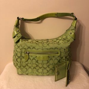 Genuine green Coach Bag and small Coach wallet
